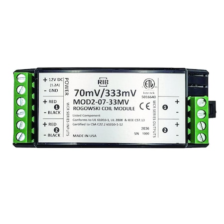 Functional Devices Rogowski Flexible Coil  in.Rope in. Integrator DIN Module, 2 Phase, 70mV, 333mV output MOD2-07-33MV